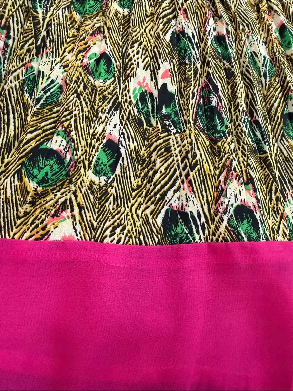 C. Luce Green Peacock Print Dress with Pink Hem - Picture 4 of 5